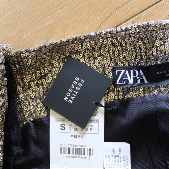 Zara NWT Bloggers Favorite Golden Sequin Puff Sleeve Zipped Party Shimmer Dress - Picture 13 of 16